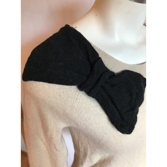 Kate Spade Tan Sweater W/ Black Oversized Bow, Size XS - Picture 3 of 9